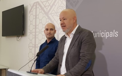 Adrián Hernández (esquerra) i Joan García en la roda de premsa d'avui